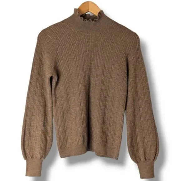 Sézane Rosalia 100% Merino Wool Knit Turtleneck Sweater in Brown Mocha Size XS - Picture 4 of 10